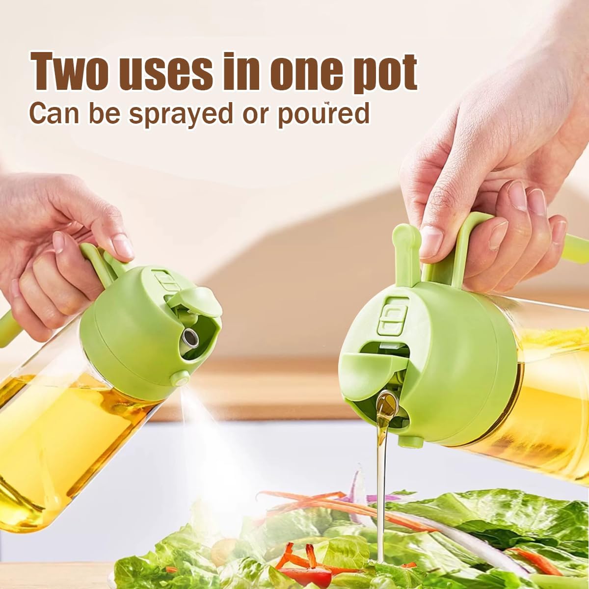 Blocking Light Dark Olive Oil Spray and Pour Bottle for Cooking 16oz/470ml Oil Dispenser for Kitchen 2in1 Dark Green Glass Kitchen Tools & Gadgets for Air Fryer, BBQ