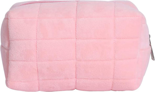 Plush Makeup Bag Cosmetic Bag for Women,Zipper Large Solid Color Travel Toiletry Bag Travel Make Up Toiletry Bag Pouch for Girls Student (Pink)