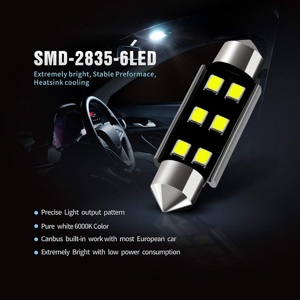 AUXLIGHT 211-2 212-2 578 569 214-2 41MM 1.61”Festoon Canbus Error Free LED Interior Light Bulbs 6000K Xenon White, Super Bright 6SMD Chips for Dome Map Door Courtesy License Plate Lights (Pack of 6)