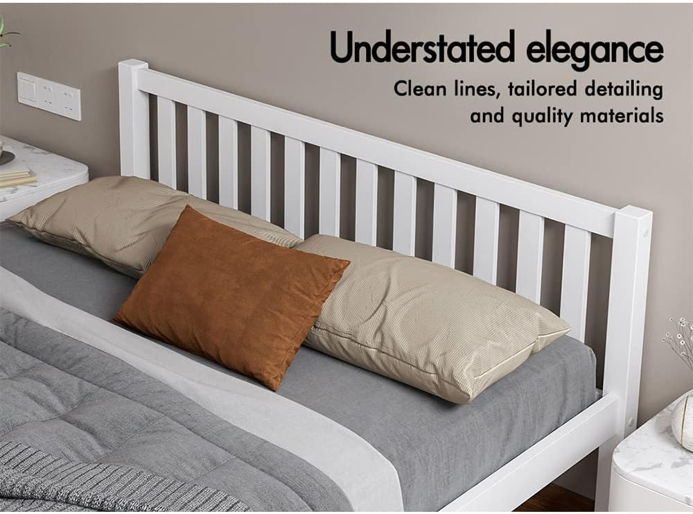 ALFORDSON Bed Frame Double Wooden Bed Base with Solid Wood Pine Timber Slats, Mattress Base Platform Support, White Bed Foundation with Storage Space, Fenella Series Home Bedroom Furniture