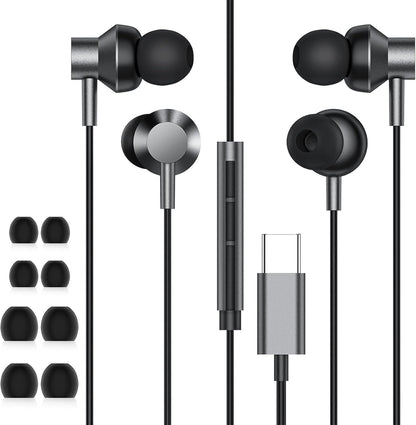 USB C Headphones Earbuds, 2Pack Wired Earphones Noise Canceling Isolating with Type C Plug (Built-in Microphone & Volume Control) for Galaxy iPhone 16 15 Android Smartphone and Other USB C Device