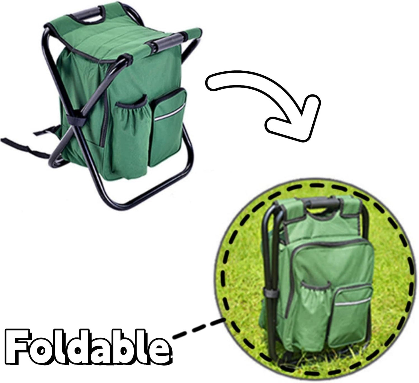 Cywaai Backpack Cooler Chair, Portable Backpack Seat, Folding Portable Seat, Large Capacity Bag, Outdoor Camping Stool Travel, Beach, Hiking, Picnic, Hunting, Fishing Gear(Green)