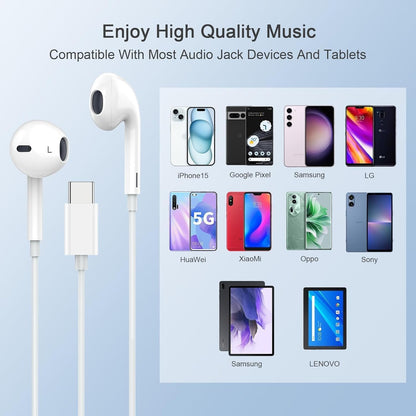 Apple Earbuds with USB C Wired Earphones Noise Canceling Isolating with USB-C Plug (Built-in Microphone & Volume Control) for Phone 15 Android Smartphone and Other USB C Type C Device