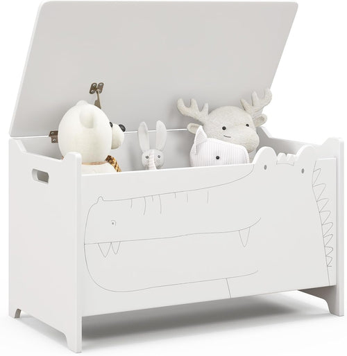 HONEY JOY Kids Toy Box Storage Chest, Wooden Trunk Bench w/Safety Hinge, Children Storage Cabinet w/Handles, Flip-Top Home Organiser Toy Bench Box for Kidâ€™s Room Playroom Bedroom Living Room (White)