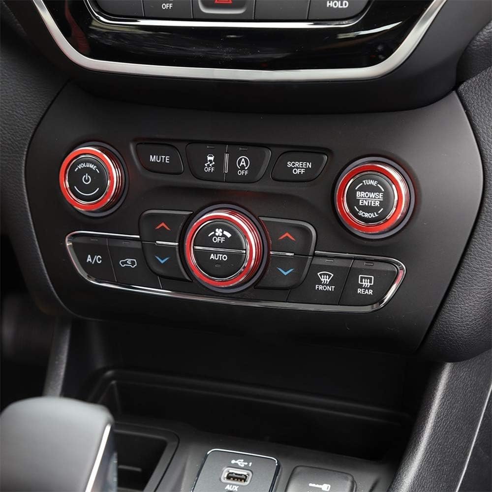 LECART for Jeep Grand Cherokee Interior AC Knob Covers Red Volume Knob Cover Auto Decoration Accessories Compatible for Jeep Grand Cherokee 2014 2015 2016 2017 2018 2019 2020 2021