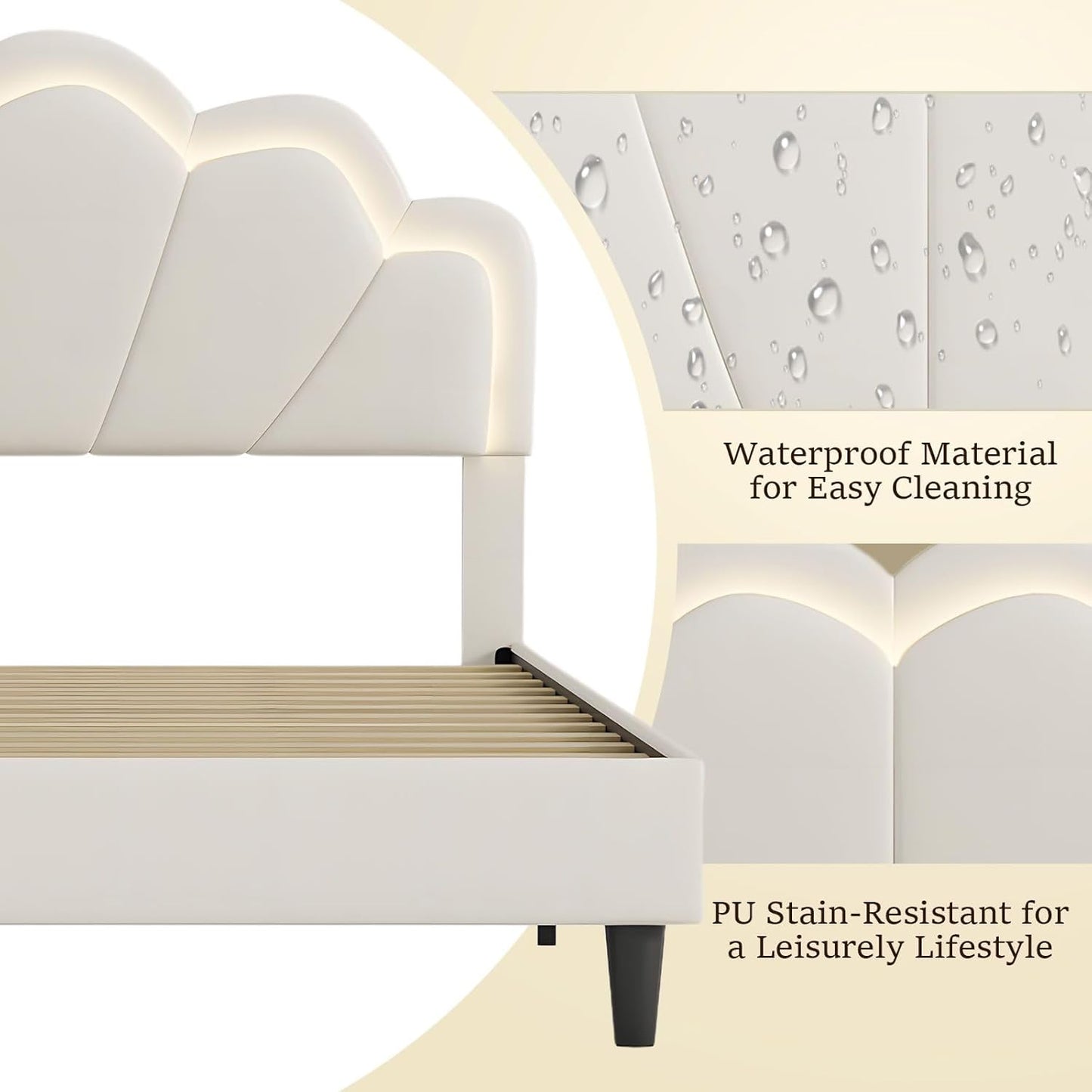 Luxsuite Double Size Bed Frame with Elegant Flowers Headboard Metal Platform Wooden Mattress Base Bedroom Furniture Foundation White