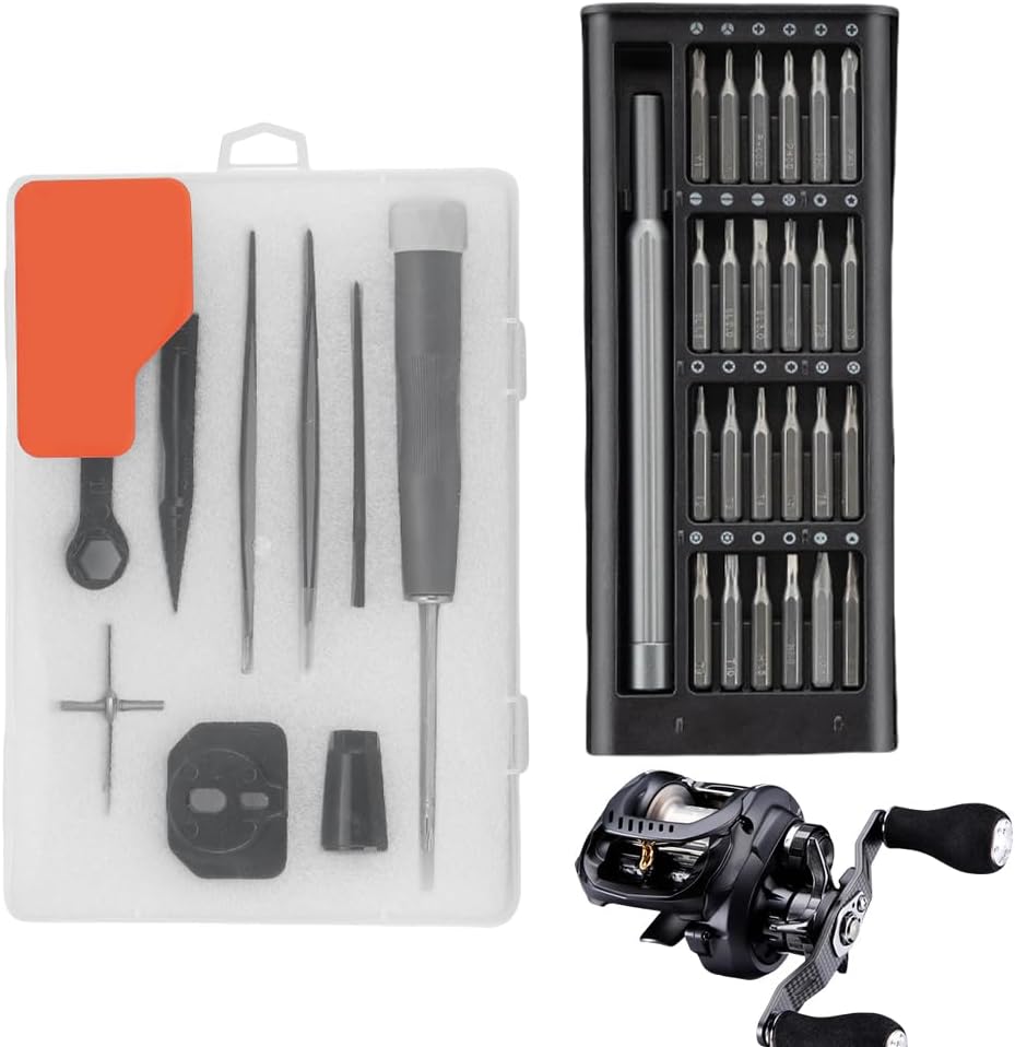 Huvqianu Fishing Reel Cleaning Kit, Portable Maintenance Tool Set, Multi Use Repair Wrench, Compact Organizer, Essential Gear Care, for Freshwater And Saltwater Reels