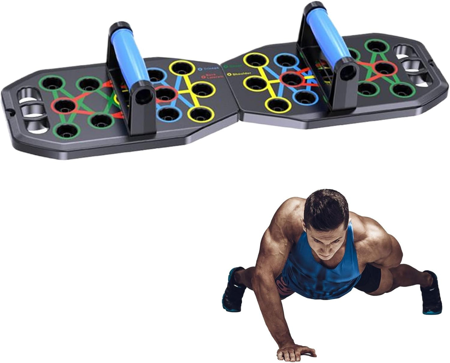 Pushup Board Fitness, Strength Training Equipment, 34.2/20.3/9.6, Push Up Stands Boards, Muscle Target System, Foldable Workout Gear for Men Full Body Home Exercise, Black