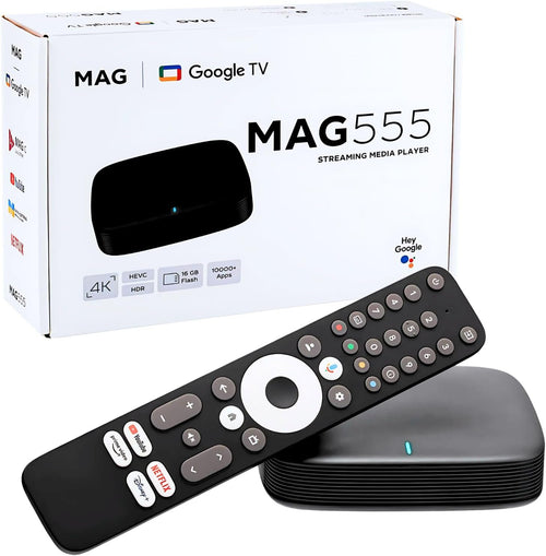 Raxxio MAG555 4K Google TV Box with Dual-Band Wi-Fi, Bluetooth 5.0, Google Assistant, HDR Streaming