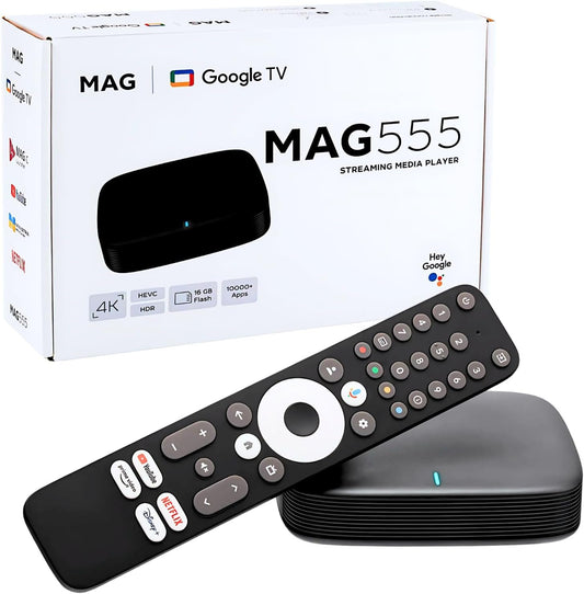 Raxxio MAG555 4K Google TV Box with Dual-Band Wi-Fi, Bluetooth 5.0, Google Assistant, HDR Streaming