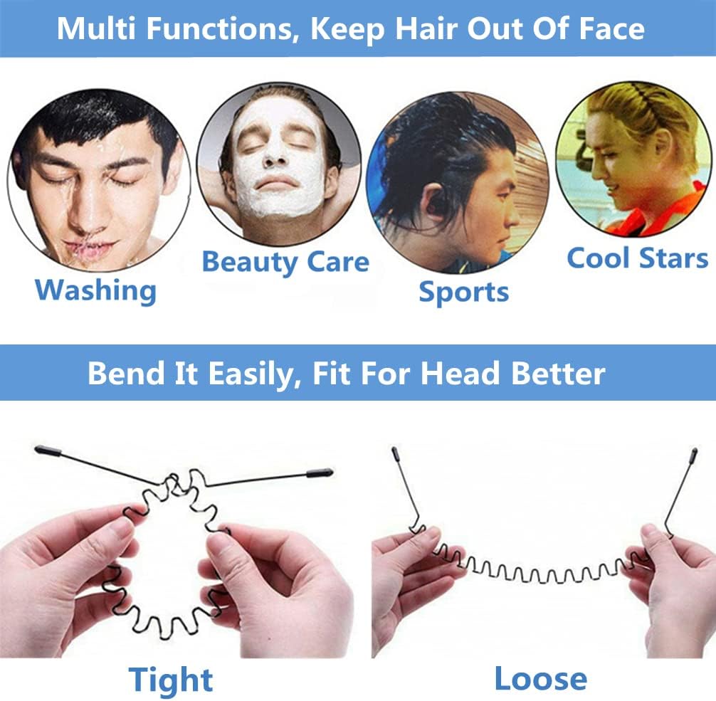 XINGZHE Metal Hair Band for Men Women's Hair Hoop Clips, Unisex Black Wavy Spring Headband for Men's Hair Accessories Bands Simple Elastic Non Slip Wide Headbands Headwear Bandeau for Outdoor Sporters