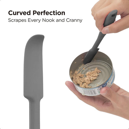 Kitchen Mama WaltzGrip Platinum Silicone Jar and Can Spatula Set: Heat-Resistant, Dishwasher Safe, Ergonomic Grip, Perfect for Mixing and Scraping, Nonstick Cookware (Metal Gray)