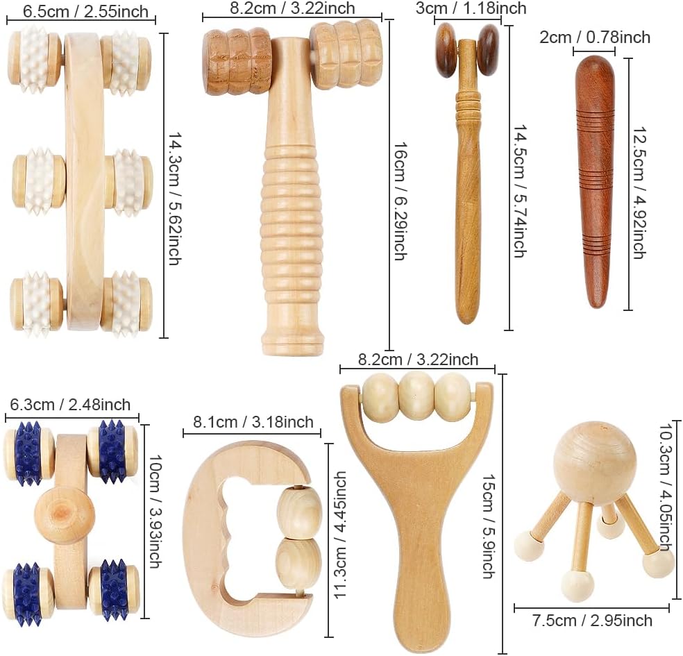 ACWOO 8 in 1 Wood Therapy Massage Tools, Wood Maderotherapy Kit, Anti-Cellulite Massager for Body Modeling, Lymphatic Drainage, Muscle Pain Relief