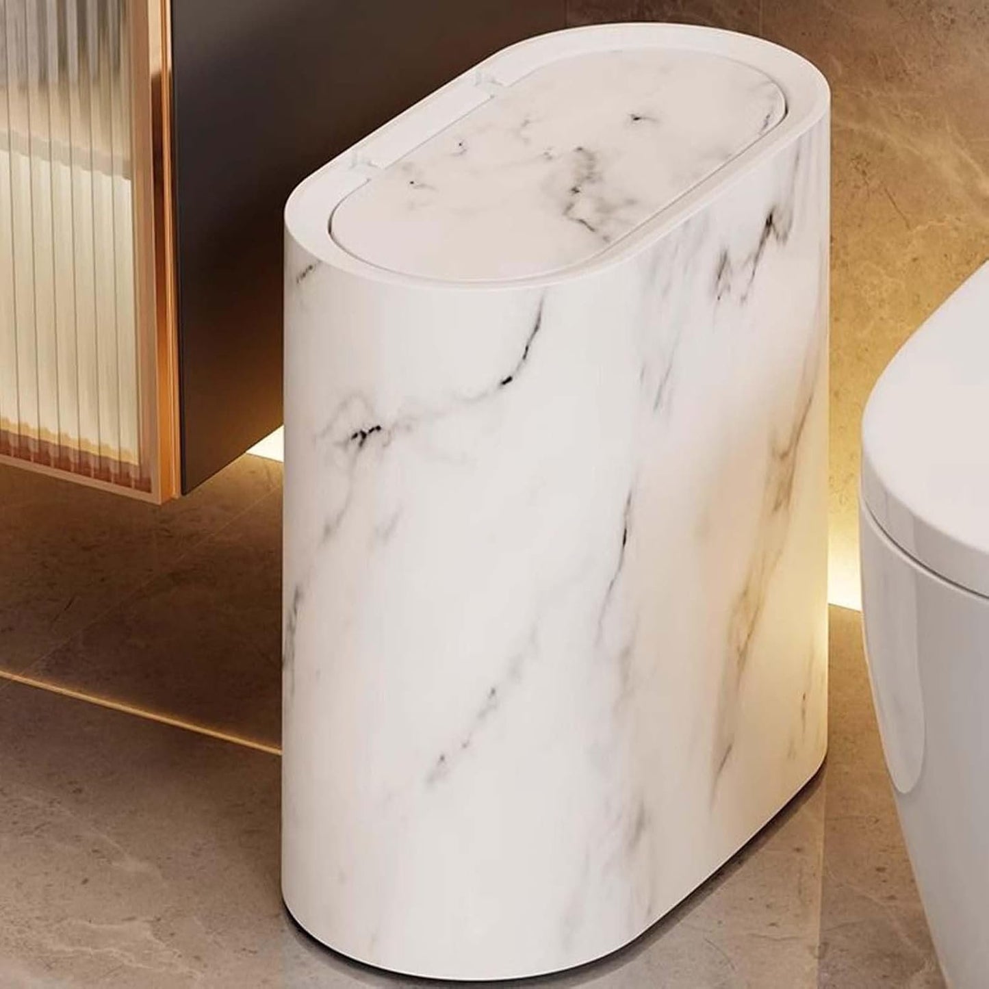 Small Bathroom Trash Can,Space-Saving Trash Can with Lid Bathroom | Compact Dustbin Lidded Waste Basket for Indoor Kitchen Toilet Home Bedroom Laundry