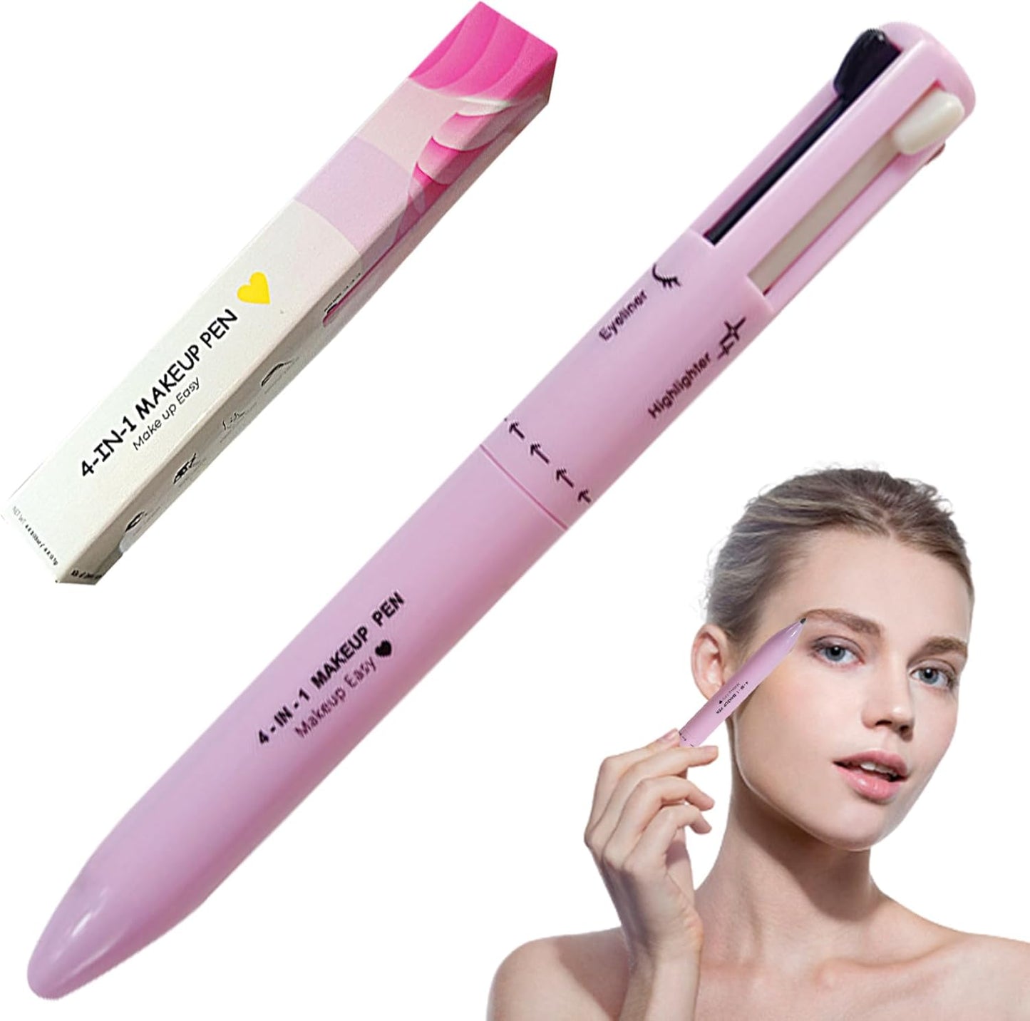 Makeup Pencil,4 in 1 Multifunctional Makeup Pencil Eyeliner Makeup Pencil Lip Liner Eyebrow Pencil Highlighter Compact Easy Makeup Accessories