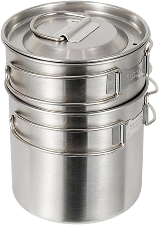 Camping Cookware Set, Outdoor Cooking Gear, Stainless Steel Foldable Tools, Compact Travel Storage, Ideal for Hiking Backpacking Fishing Picnic Adventure Use