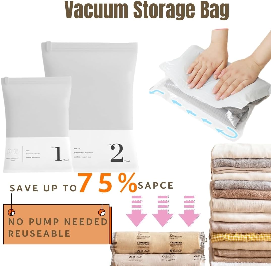 Packing Cubes for Travel, 8 Pcs Lightweight Travel Bags With Vacuum Storage Bags Luggage Organiser Travel Cells Packing Cells White