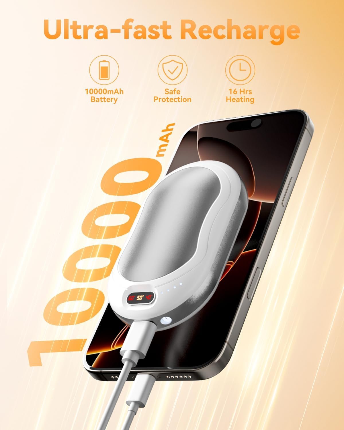 HEY BANK Hand Warmers Rechargeable - 10000mAh Double-Side Electric Hand Warmer, Fast Heating Reuseable Handwarmer, 3-Settings Pocket Heater, Travel Essentials, Gifts for Women Men, Outdoor, Camping
