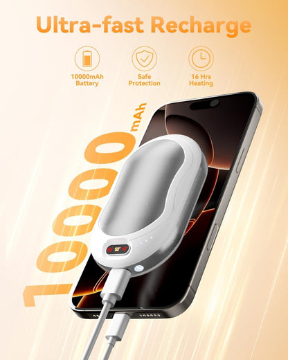 HEY BANK Hand Warmers Rechargeable - 10000mAh Double-Side Electric Hand Warmer, Fast Heating Reuseable Handwarmer, 3-Settings Pocket Heater, Travel Essentials, Gifts for Women Men, Outdoor, Camping