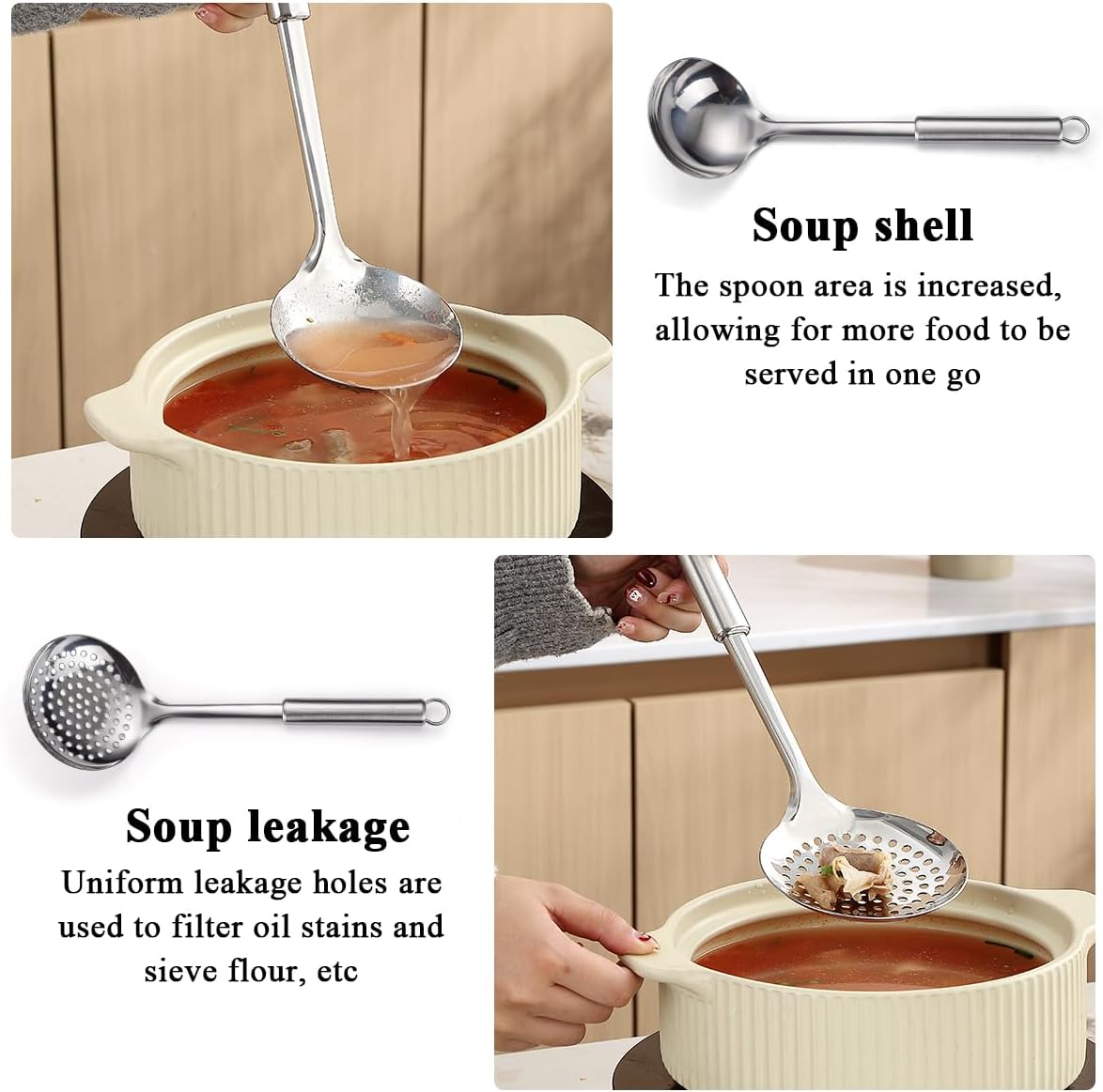 ReaNea Stainless Steel Cooking Utensils Set 4 Pieces, Kitchen Tools Set Include Metal Spatula Set, Kitchen Skimmer, Soup Ladle, Kitchen Gadgets Essentials New Home Must Have