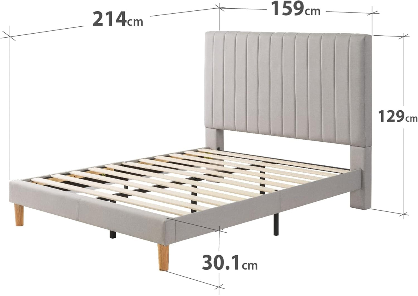 Zinus Queen Bed Frame DEBI Fabric Platform Light Grey Base Mattress, Tall Headboard, Wooden Slat Support Steel, Bedroom Furniture