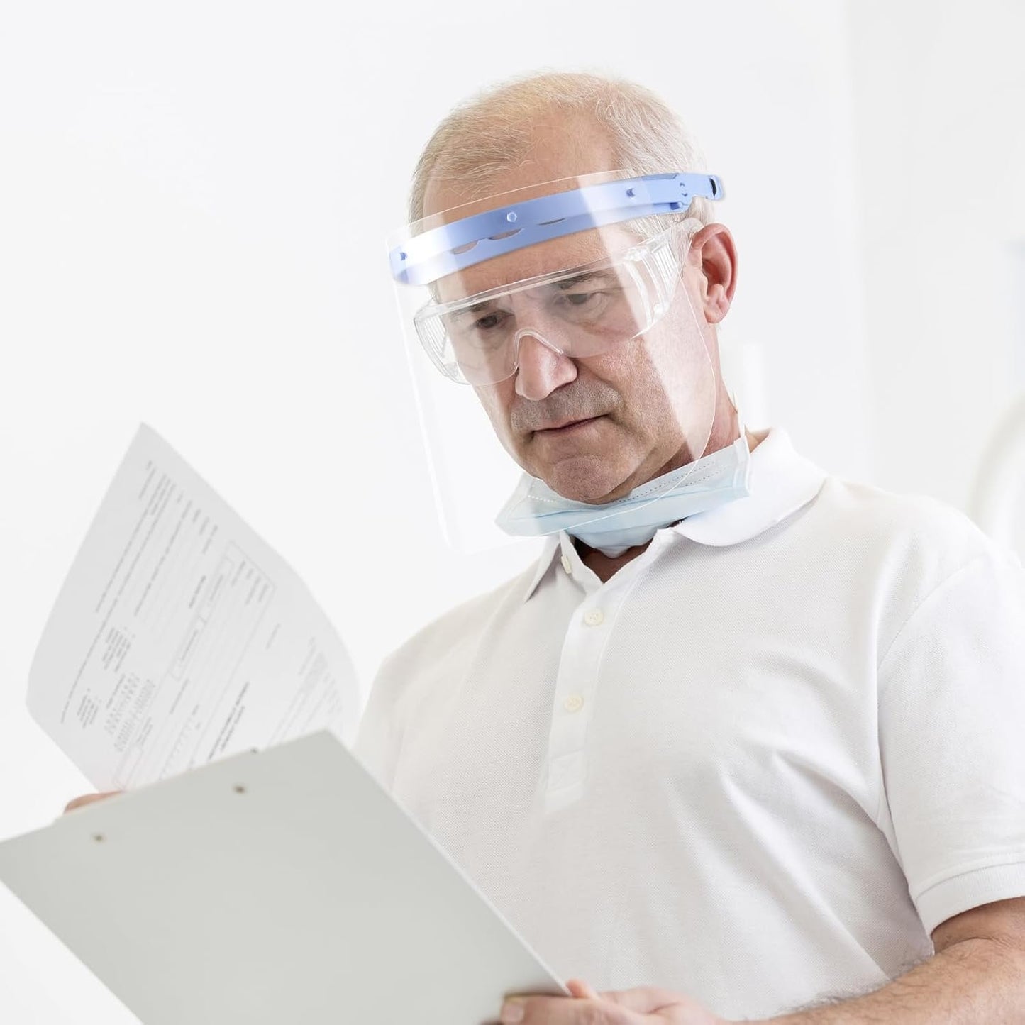 5 Pcs Safety Face Shields, Replaceable face Shields, Adjustable Face Cover, 1 Sets of Blue Reusable Brackets 5 Pcs Reusable 28 * 19.5cm Full Face Shield, Anti-Fog Replaceable Clear Protective Films