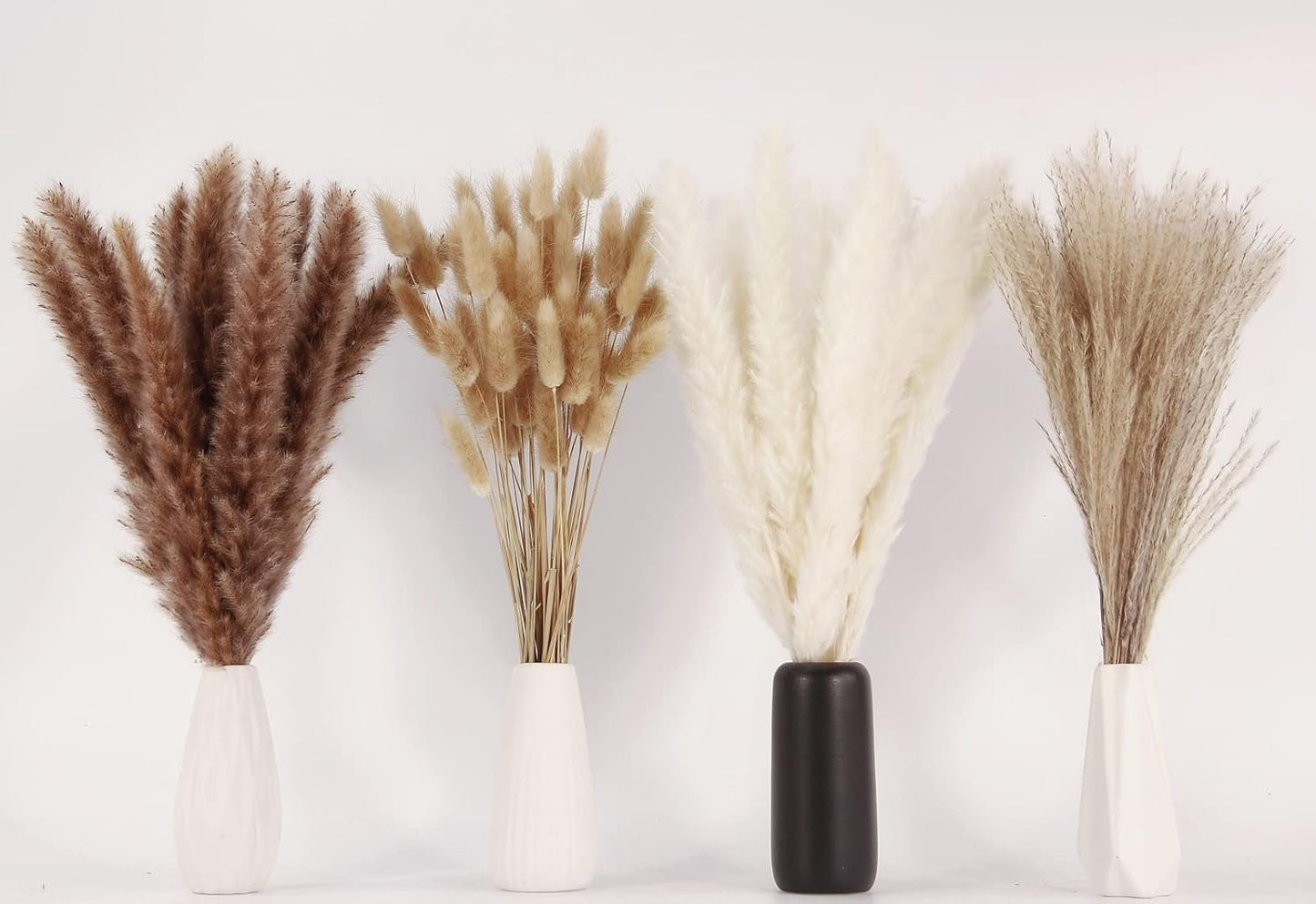 Artificial Pampas Grass Decor, 100 PCS Pampas Grass Contains Bunny Tails Dried Flowers, Reed Grass Bouquet for Wedding Boho Flowers Home Table Decor, Rustic Farmhouse Party (White and Brown)