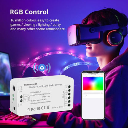 Matter WiFi Smart LED Light Strip Driver RGBCW/CW Smart LED Controller, Support Alexa Google Home App Homekit Control, 2.4G Hz WiFi Only (RGBCW)