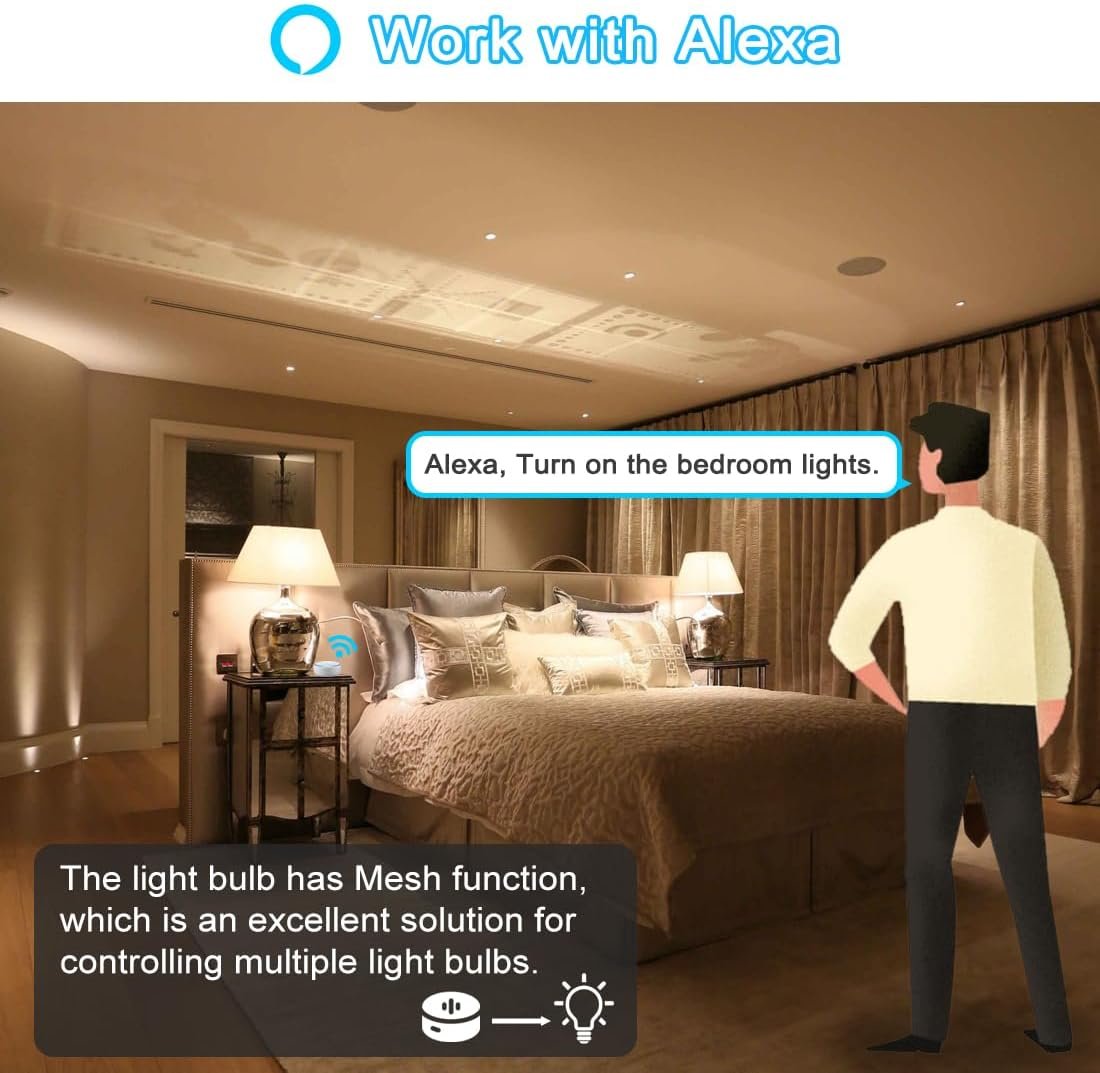 Alexa Light Bulb 130W Equivalent, Smart Light Bulbs Warm White to Daylight Tunable, A19 E26 Bluetooth LED Bulbs for Bedroom Kitchen Living Room Office（4 Pack）