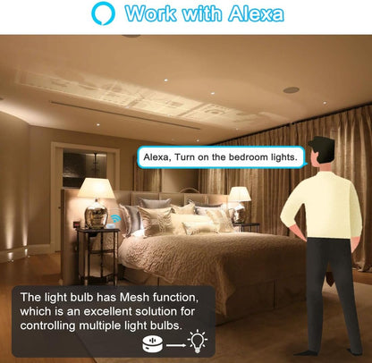 Alexa Light Bulb 130W Equivalent, Smart Light Bulbs Warm White to Daylight Tunable, A19 E26 Bluetooth LED Bulbs for Bedroom Kitchen Living Room Office（4 Pack）