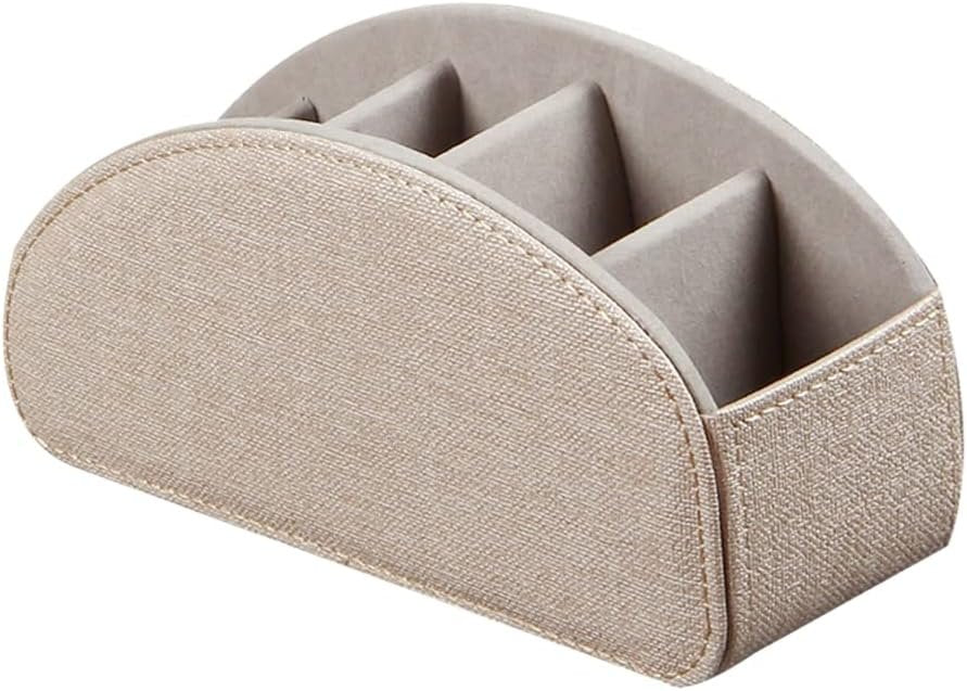 Arniche Leather Remote Control Holder,Universal TV Remote Organizer with 5 Compartments,Desktop or Bedside Table Organizer for DVD,Blu-Ray,Gaming and Streaming Remotes,Glasses and Accessories(Beige)