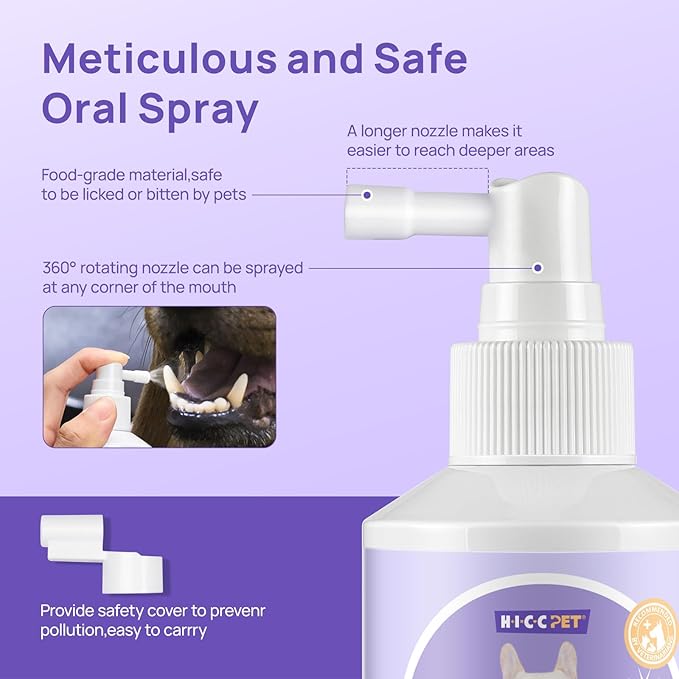 HICC PET Oral Care Spray for Dogs and Cats, Pet Breath Dental Care Spray, Dog Gingivitis Treatment, Fight Bad Breath Caused by Plaque and Gum Redness, Dog Tooth Brushing Kit, 5.1 Fl Oz