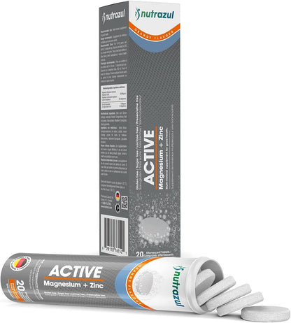 Nutrazul ACTIVE Magnesium and Zinc Effervescent Tablets | 20 Tablets | Magnesium Supplements for Muscle Recovery & Electrolyte Balance | Orange Flavor
