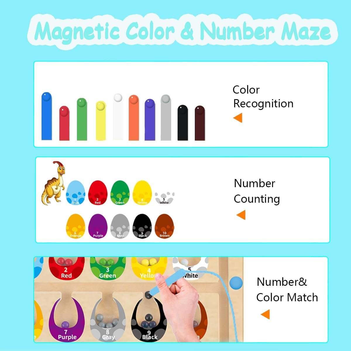 Montessori Magnetic Color and Number Maze, Wooden Puzzle Activity Board, Wooden Magnetic Tracing Board for Kids,Learning and Educational Birthday Gifts for Kids Girl and Boy 3-5 Years Old