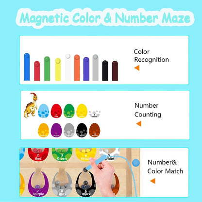 Montessori Magnetic Color and Number Maze, Wooden Puzzle Activity Board, Wooden Magnetic Tracing Board for Kids,Learning and Educational Birthday Gifts for Kids Girl and Boy 3-5 Years Old
