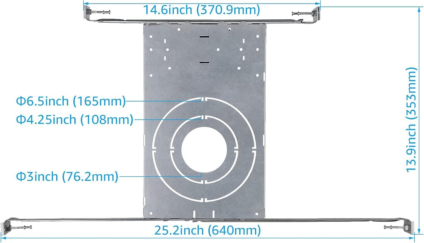 TORCHSTAR New Construction Mounting Plate, 3/4/6 Inch LED Recessed Lighting Kits, Compatibility Upgrade, Extendable Hanger Bars, Shallow Recessed Light Housing, Pack of 6