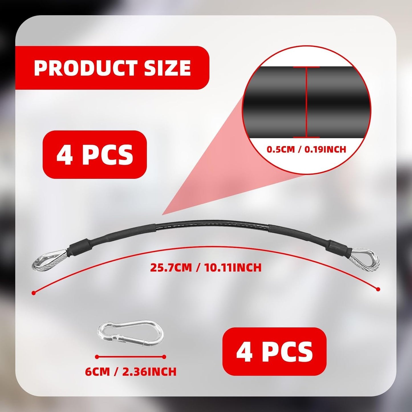 DLBEEM 4 Pcs 10" Gym Cable Extension Compatible with Home Gym Accessories, Gym Extension Replacement Cables for LAT/Tricep Pull Down, Leg Extensions Machine