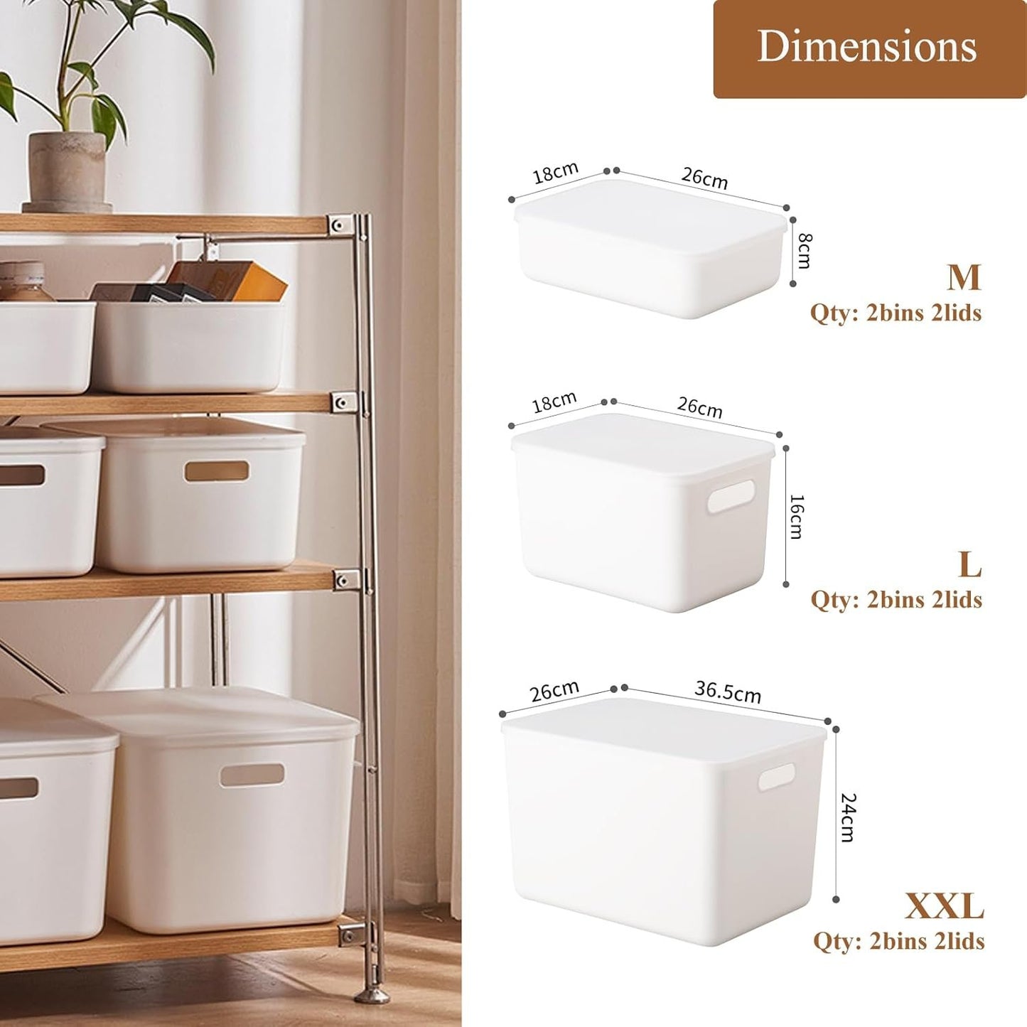 GMYMTM 6-Pack Heavy-Duty Plastic Storage Bins (2XXL 2L 2M) with Lids - Multi-Use Organiser for Garage, Laundry, Pantry, Bathroom & Toys Durable Stackable Design