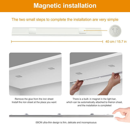 Under Cabinet Lighting, 3 Colors Dimmable Wireless Motion Sensor Closet Lights, Magnetic LED Motion Sensor Light Bar, Rechargeable Under-Counter Light for Kitchen Closet (Black-Acrylic)
