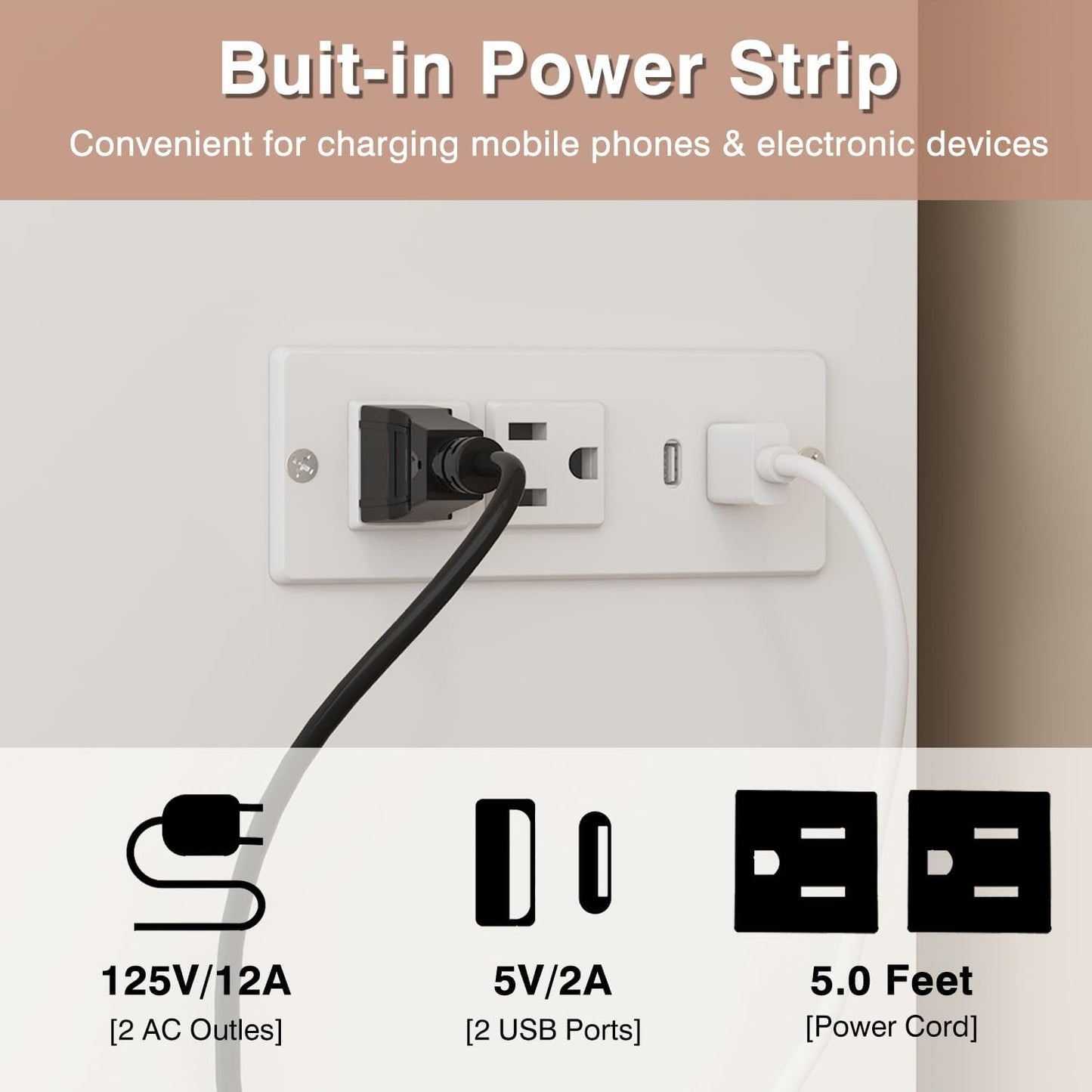 ECACAD Multi-Functional 2-in-1 Murphy Cabinet Bed, Full Size Bed Frame Murphy Bed Chest with Built-in Power Strip & 3 Drawers, Full Foldable Platform Bed, White