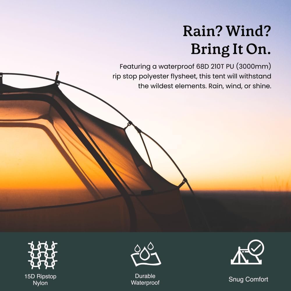 Zorali Highland 2-Person Waterproof Tent - Easy Setup Camping & Hiking Tent - Lightweight, Dual Doors, Ideal for Backpacking & Car Camping, 3-Season Outdoor Adventures & Camping Essential