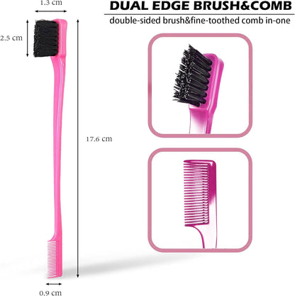(Combo (Pink & Black)) - MayaBeauty Double Sided Edge Control Hair Brush Comb Combo Pack 2 Pieces Pink and Black