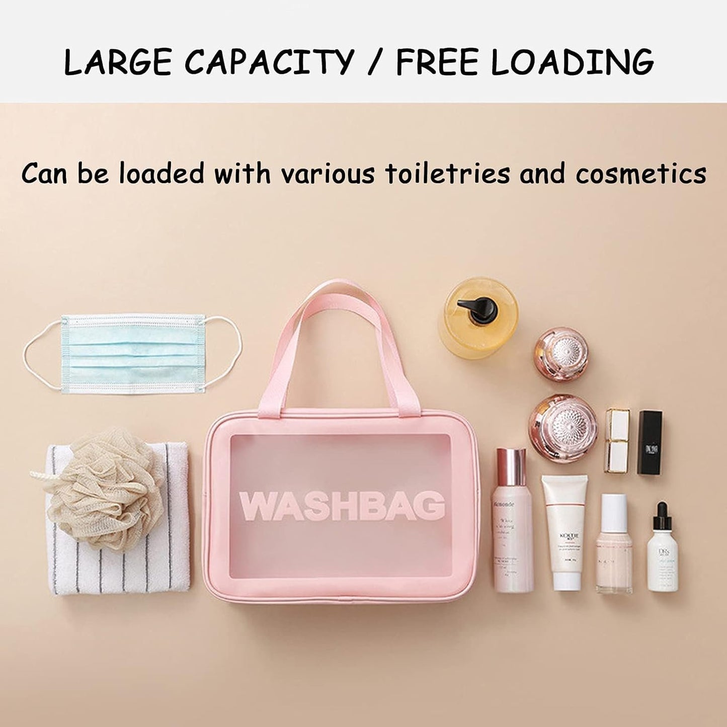 Travel Toiletry Bag for Women Men, Translucent Waterproof Travel Makeup Cosmetic Pouch Traveling Organizer for Toiletries, Cosmetic, Accessories, A-Pink, Fashion