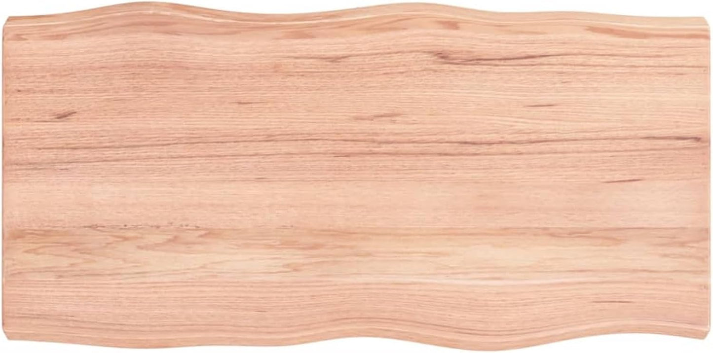 Light Brown Oak Wood Tabletop, 80 x 40 x 6 cm, Solid Treated Wood, Live Edge Design, Replacement Coffee Table, Kitchen Dining Table, Desktop Surface