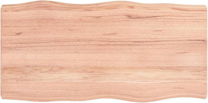 Light Brown Oak Wood Tabletop, 80 x 40 x 6 cm, Solid Treated Wood, Live Edge Design, Replacement Coffee Table, Kitchen Dining Table, Desktop Surface