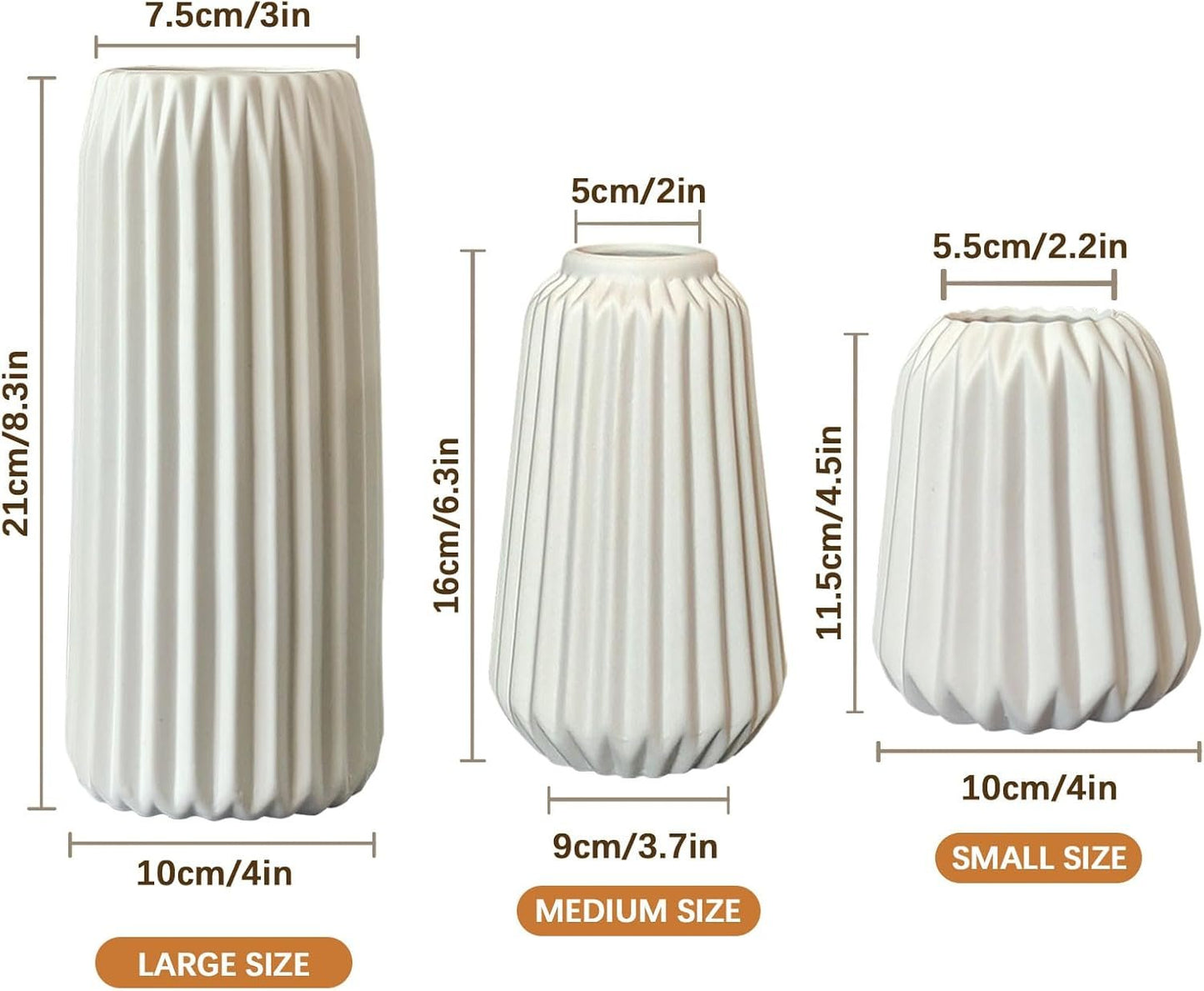 Deco Vases - Set of 3 White Ceramic Vases for the Modern Home, Opaque Deco Vases for Pampas Grass, Deco Vase Aesthetic Neutral Boho Scandinavian Flower Vases Decoration