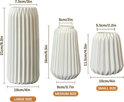 Deco Vases - Set of 3 White Ceramic Vases for the Modern Home, Opaque Deco Vases for Pampas Grass, Deco Vase Aesthetic Neutral Boho Scandinavian Flower Vases Decoration