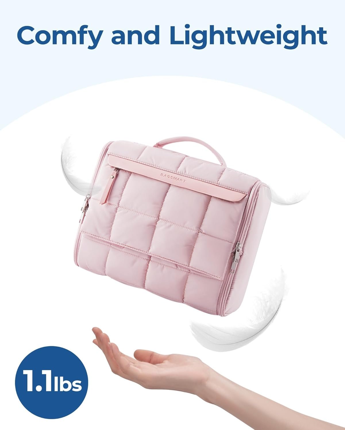 BAGSMART Travel Toiletry Bag, Extra Large Full-open Hanging Toiletry Bag for Women, Puffy Cosmetic Makeup Bag Organizer with Handle for Accessories, Essentials, Toiletries, Dark Pink, Lightweight