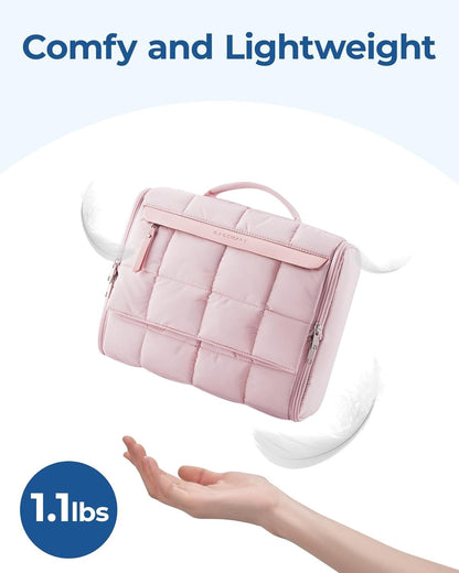 BAGSMART Travel Toiletry Bag, Extra Large Full-open Hanging Toiletry Bag for Women, Puffy Cosmetic Makeup Bag Organizer with Handle for Accessories, Essentials, Toiletries, Dark Pink, Lightweight