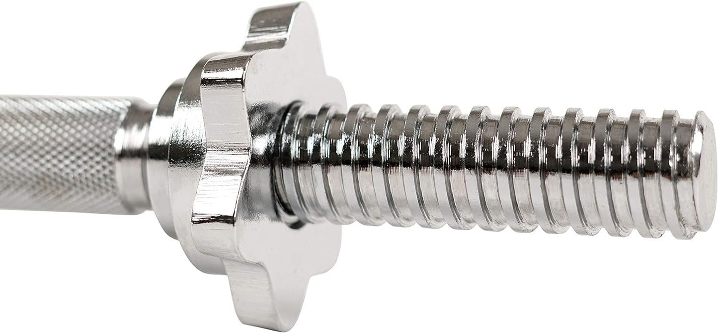 Sunny Health & Fitness 35.5 cm Threaded Chrome Dumbbell Bar Set, Adjustable Dumbbell Bar Handles with Star Lock Collars, Fit 25mm Standard Plates - STDBH-14